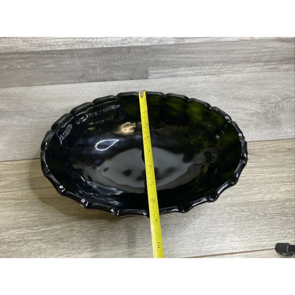 Vtg Indiana Glass Co Black Glass Bowl Fruit Pattern Approximately 12x8x4
